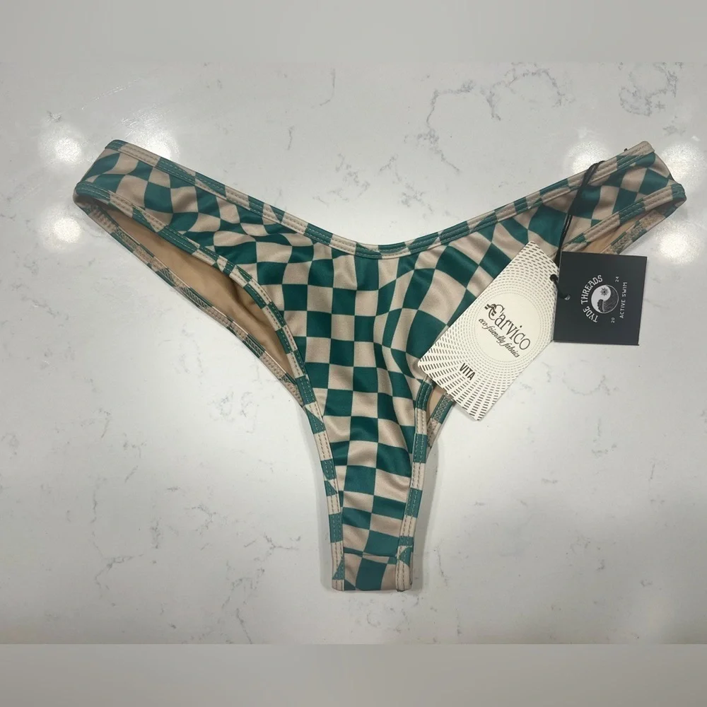 Green Geometric Bikini Brazilian Bottom Thong Back - Picture 6 of 7